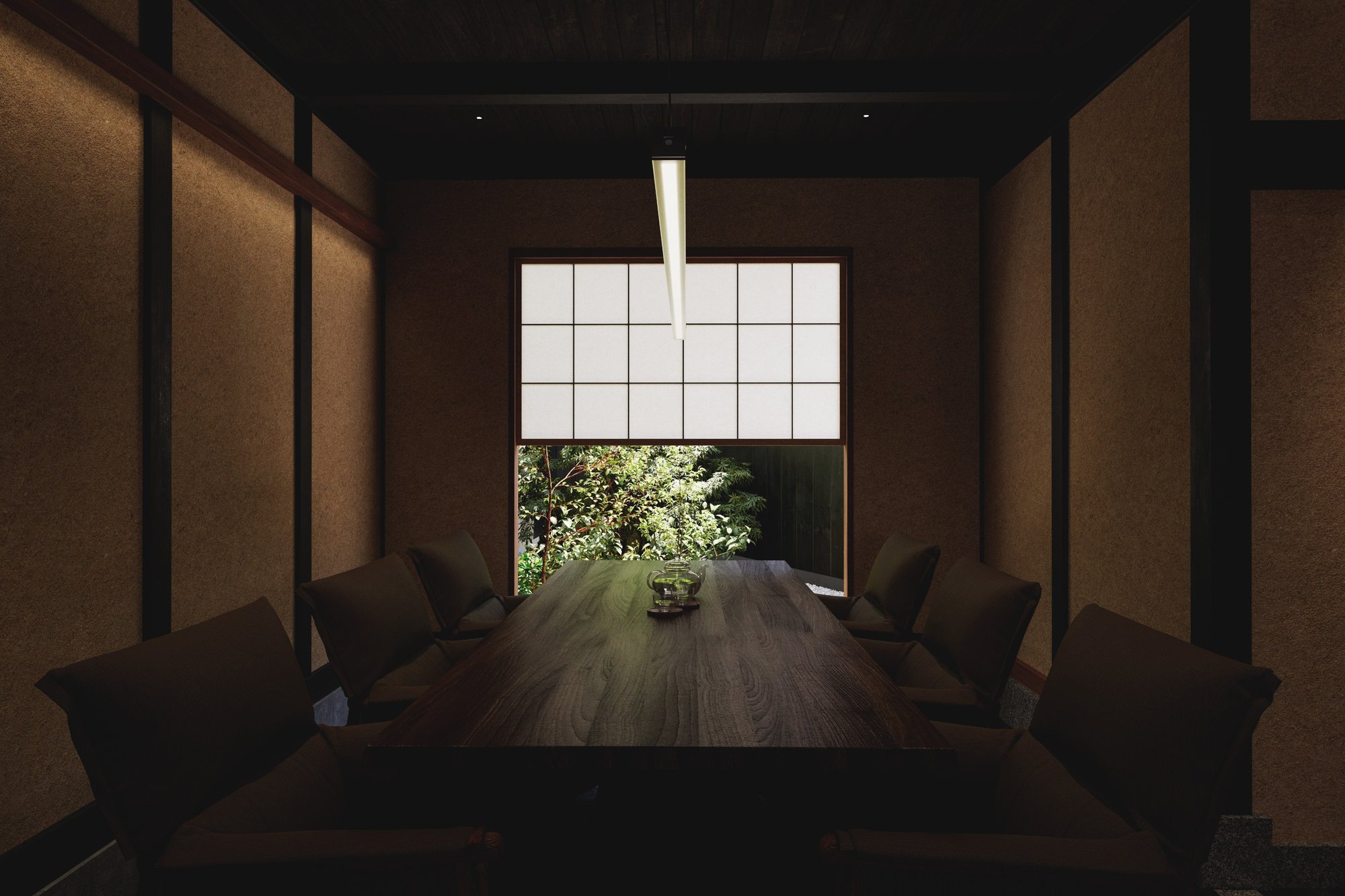 The dining room looks directly into the garden.
